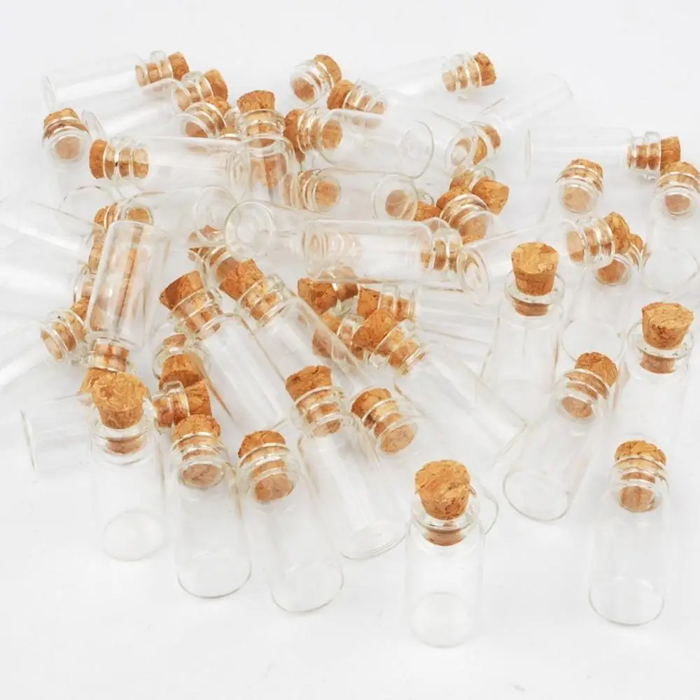 Mini 1ML Cork Glass Bottle Glass Composite Cork Tube Bottle DIY Necklace Storage With Wooden Stopper Stoppered Tube