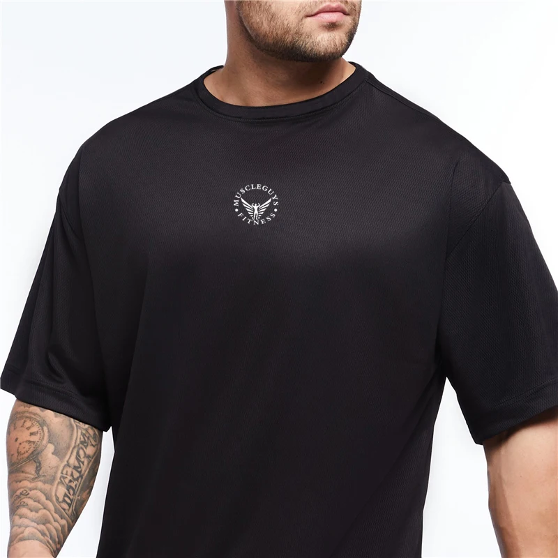 

New Fashion Mens Clothing Mesh Oversize Short Sleeve Shirts Brand Casual Bodybuilding Fitness Running Gym Sports Tshirt