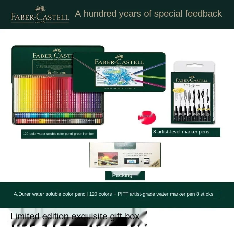 FABER-CASTELL Faber-Castell 117511 Pro 120 Color Soluble Colored Pencil Set +8 Markers