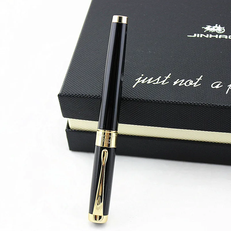 Jinhao 1200 винтажная Роскошная каллиграфическая самопишущая ручка изогнутое перо Красивая пульсация с золотым зажимом, Черная Металлическая резьба чернильная ручка