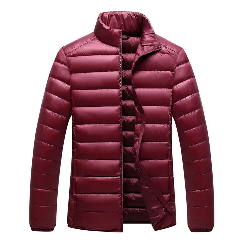Мужской пуховик, зимнее повседневное пальто, ультра тонкие стеганые куртки в Корейском стиле, теплая парка, однотонная верхняя одежда для мужчин, пуховик со стоячим воротником