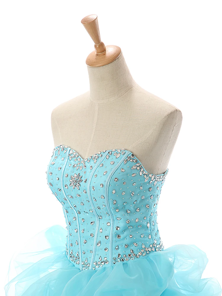 Бальное платье Quninceanera vestidos de 15, синий светильник, украшенный бисером, из присборенной органзы, vestido debutante
