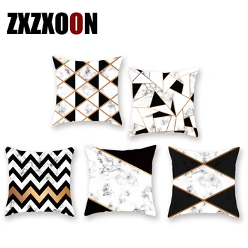 

Decorative Throw Pillows Case White Polyester Black Gold Geometric Marble Pattern Printed Sofa Cushion Cover Living Room Decor