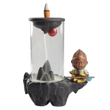 

Sun Wukong Waterfall Incense Burner with Clear Acrylic Cover Stick Backflow Incense Holder Aromatherapy Cense