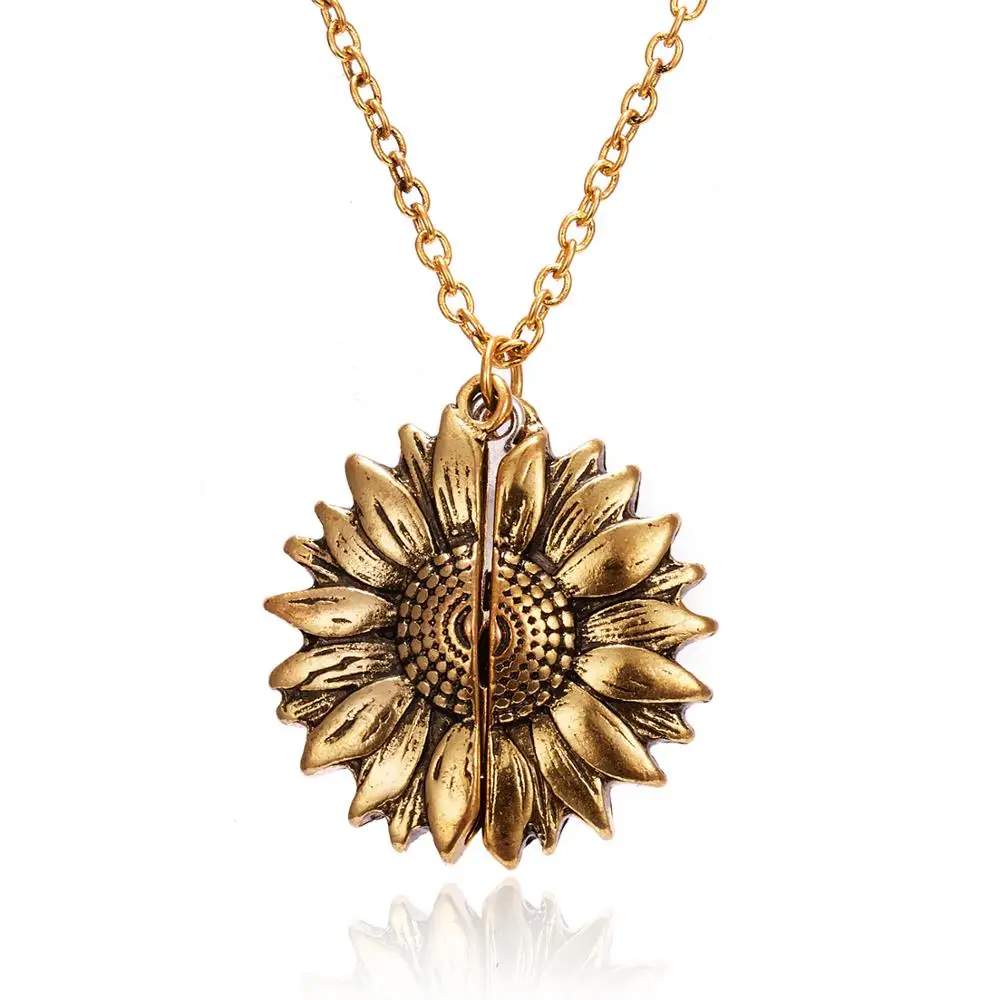 

Fashion Vintage Gold Sunflower Choker Necklace You Are My Sunshine Open Locket Flower Pendant Necklaces Women Gift Drop Shipping