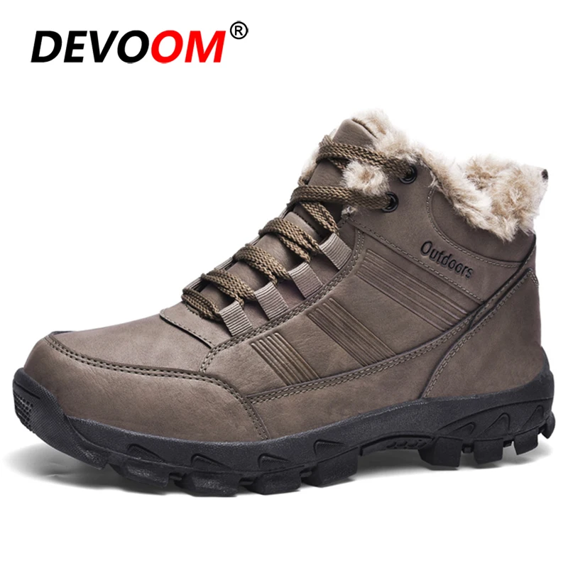 Winter Outdoor Waterproof Hiking Shoes Men Leather Tactical Combat Army Boots Warm Plush Climbing Shoes Trekking Sneakers Men 48