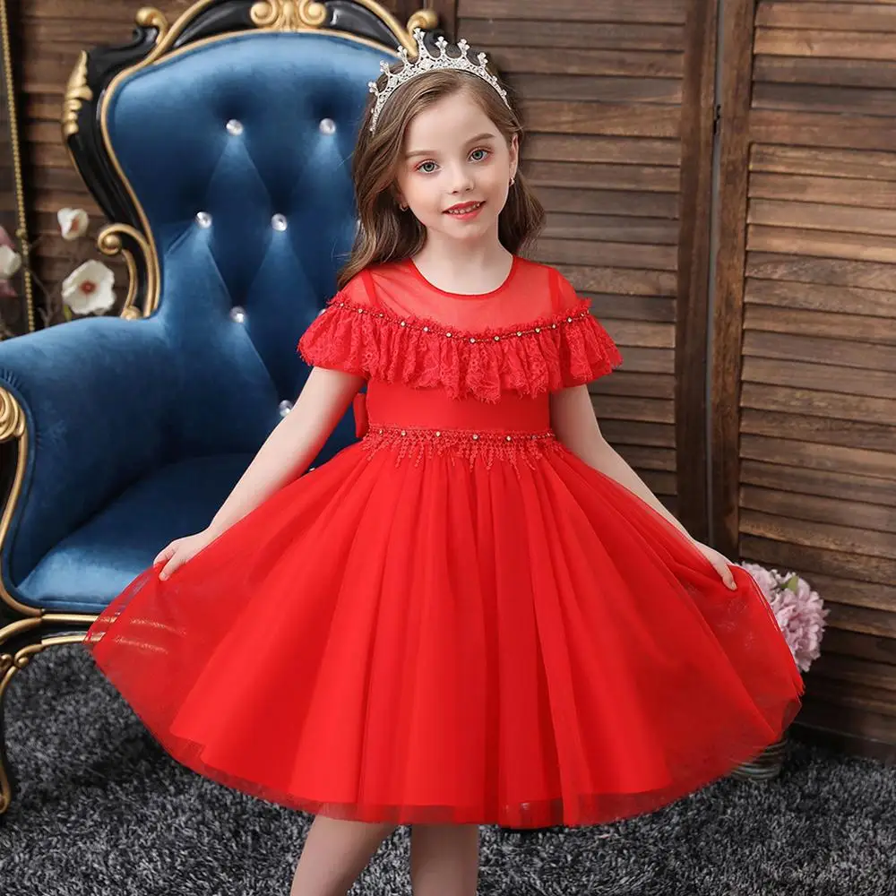 

1 Year Birthday Dress Lace Baby Girls Clothes Pink Kids Party Dresses Princess Baby Girl Ruffle Clothes Ball Gown 1-6T