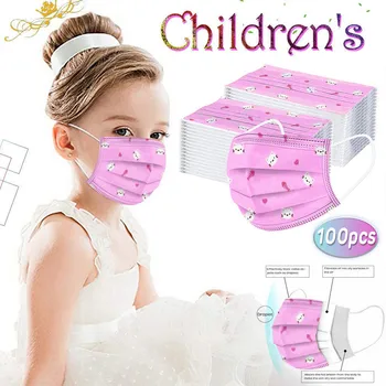 

10/20/100pc Children's Cartoon Mask Pink Disposable Mask Non Wove 3 Layer Ply Filter Industrial Mascarillas Earhook Mouth-muffle