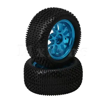

Mxfans 4 Sets Nail Rubber Tires with Y Shape Blue Wheel Rims for RC 1:18 Buggy