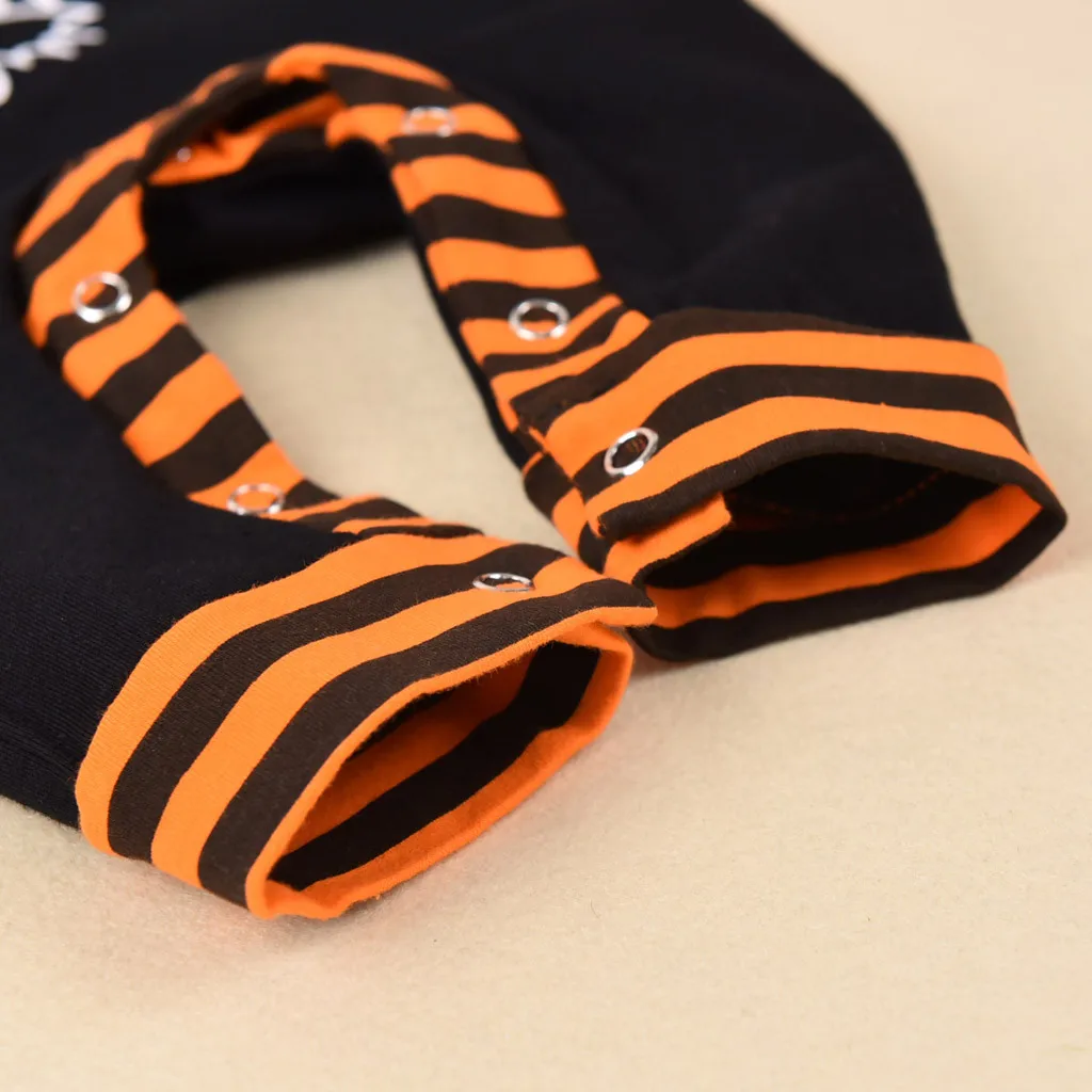 (0-18M) Infant Halloween striped jumpsuit with hood my 1st halloween hooded letter jumpsuit Halloween costume baby clothes F4
