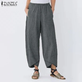 

2020 ZANZEA Women's Harem Pants Kaftan Striped Casual Trousers Asymmetrical Pantalon Woman Elastic Waist Palazzo Oversized 5XL