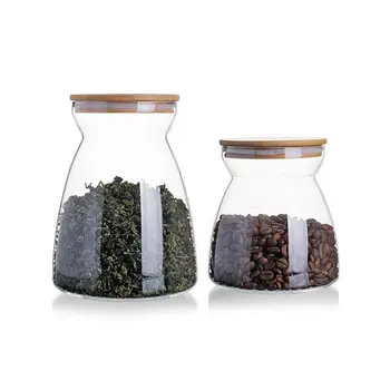 

In-stock Kitchen Grain Storage Tank Food Sealed Can Transparent Glass Coffee Beans Storage Jar Tea Can With Bamboo Lid