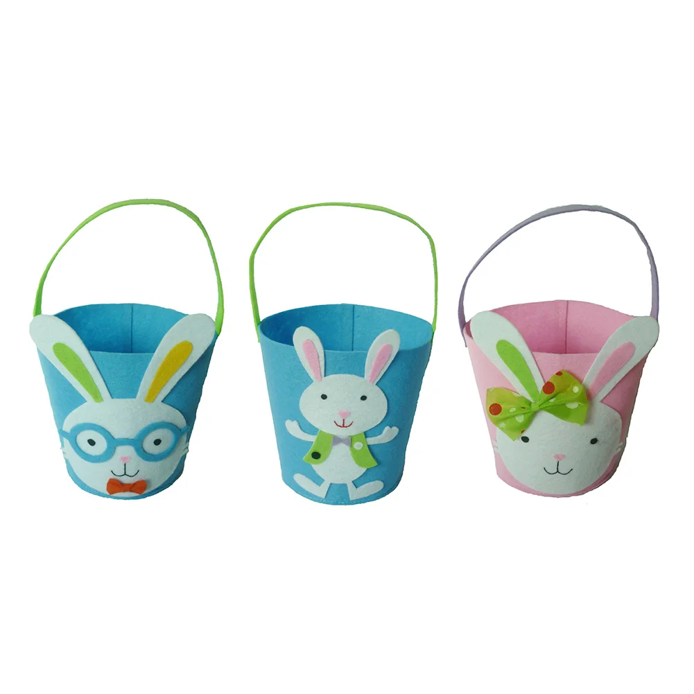 1pcs Easter Bunny Tote Bag Rabbit Felt Buckets Candy Gift with Handles For Happy Decorations | Дом и сад