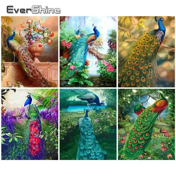 

EverShine Painting By Numbers Animals Canvas Wall Set Paint By Numbers For Adults Peacocks Drawing Art Gift