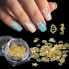 1 коробка 3D металлический чешуйчатый сплав для дизайна ногтей ломтик Морская раковина рыба золотой блеск для ногтей ювелирные изделия ультра тонкие пайетки аксессуары LY970-A