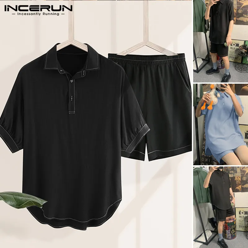 INCERUN Men Leisure Suits Short Sleeve Shirts Short Bottoms Set Casual Turn Down Collar Solid Color Suit Man Fashion Chic Sets INCERUN Men Leisure Suits Short Sleeve Shirts Short Bottoms Set Casual Turn Down Collar Solid Color Suit Man Fashion Chic Sets