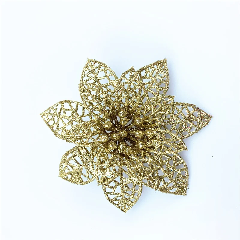 5pcs Gold 1pc/5pcs Artificial Flowers Christmas Decorations For Home Christmas Tree Ornaments Xmas Tree New Year Decor Navidad - Цвет: 5pcs Gold