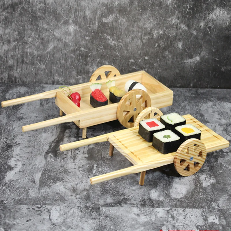 

Wooden creative sushi car sushi seafood plate container Japanese creative Sashimi sushi plate snack board Display dish tray