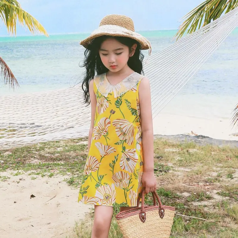 

Girls Dress CHILDREN'S Short Skirts Sleeveless Beach Skirt Big Boy Summer Wear Summer Korean-style Girls' Dress Holiday Seaside