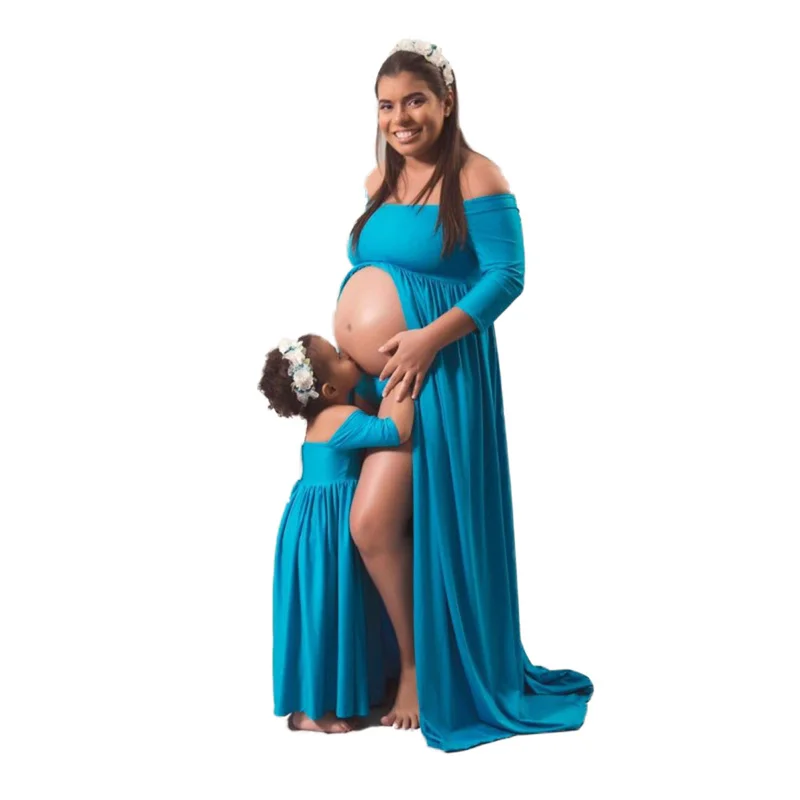 

Mother Daughter Dresses Matching Family Look 3 Color Solid Mommy and Me Clothes Bohemia Becah Maxi Baby Girl Long Sleeve Dress
