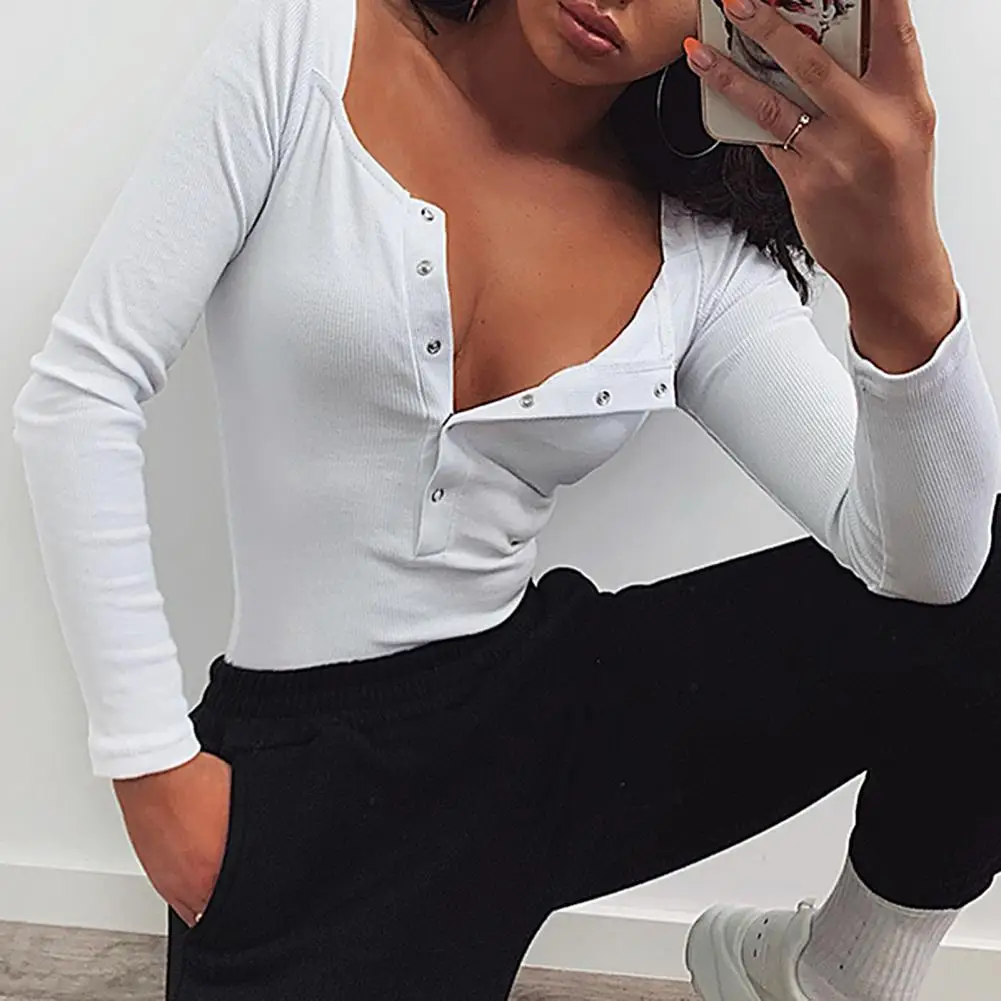 Sexy Knitted Bodysuit Women Square Neck Long Sleeve Buttons Ribbed Knitted Slim Romper Fashion Streetwear  Overalls mesh bodysuit