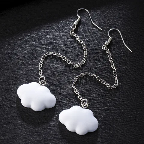 Korea Style White Dangling Earrings for Women Cute Simple Cloud Earrings with Chain SImple Ladies Ears Jewellery