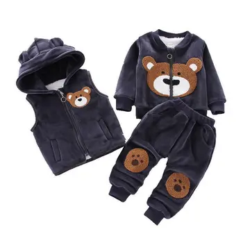 

New Winter Baby Boy Girls Clothes Suit Children Thicken Hooded Vest Jacket Pants 3Pcs/set Toddler Casual Costume Kids Tracksuits