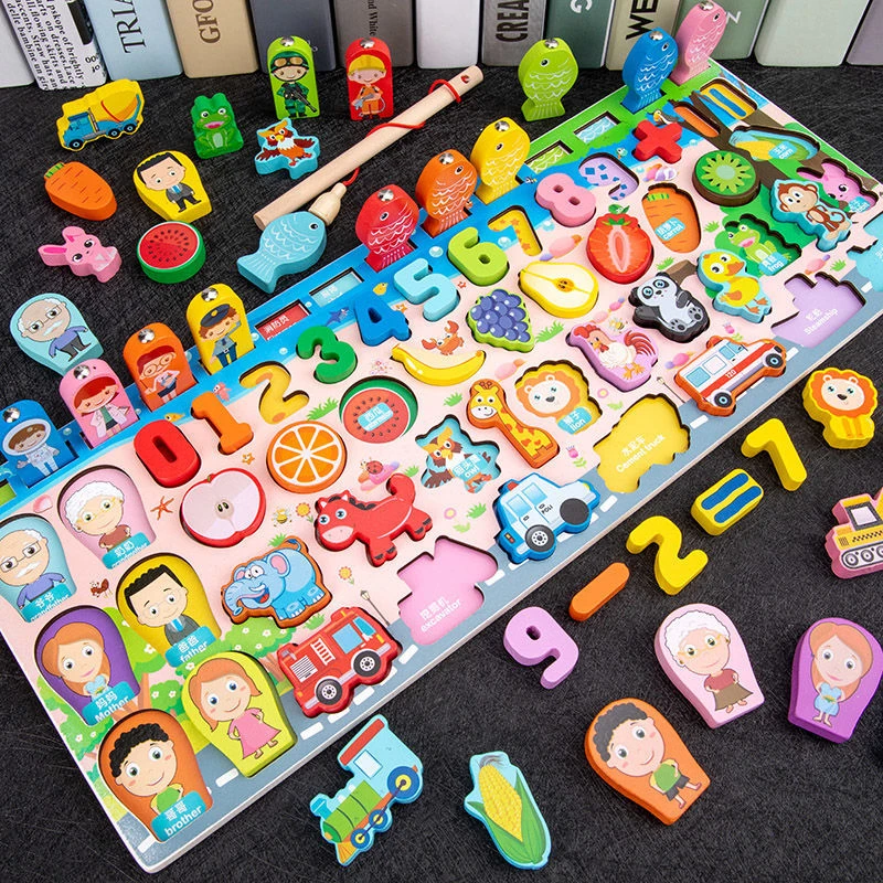 Kids Toys Montessori Educational Wooden Toys Geometric Shape Cognition Puzzle Math Early Educational for Children