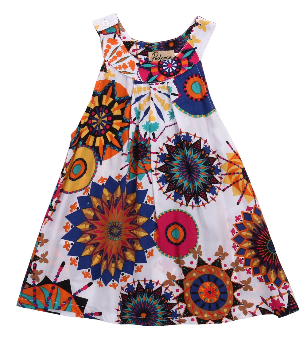 Beach Summer New European Style Girl Dress Baby Girls Print Flowers Floral Dresses Cotton Vestido Infantil Kids Clothes