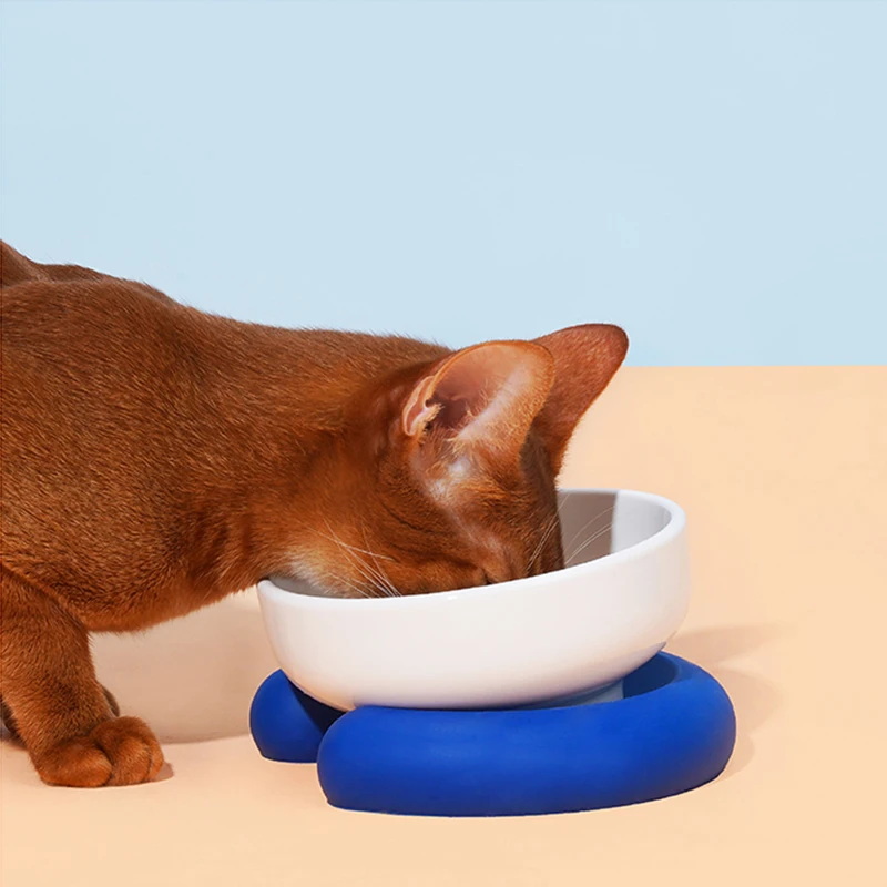 Ceramic Dog Feeding Bowl Non Slip Double Cat Bowl Pet Food Water Feeder Cats Small Dogs Contrast