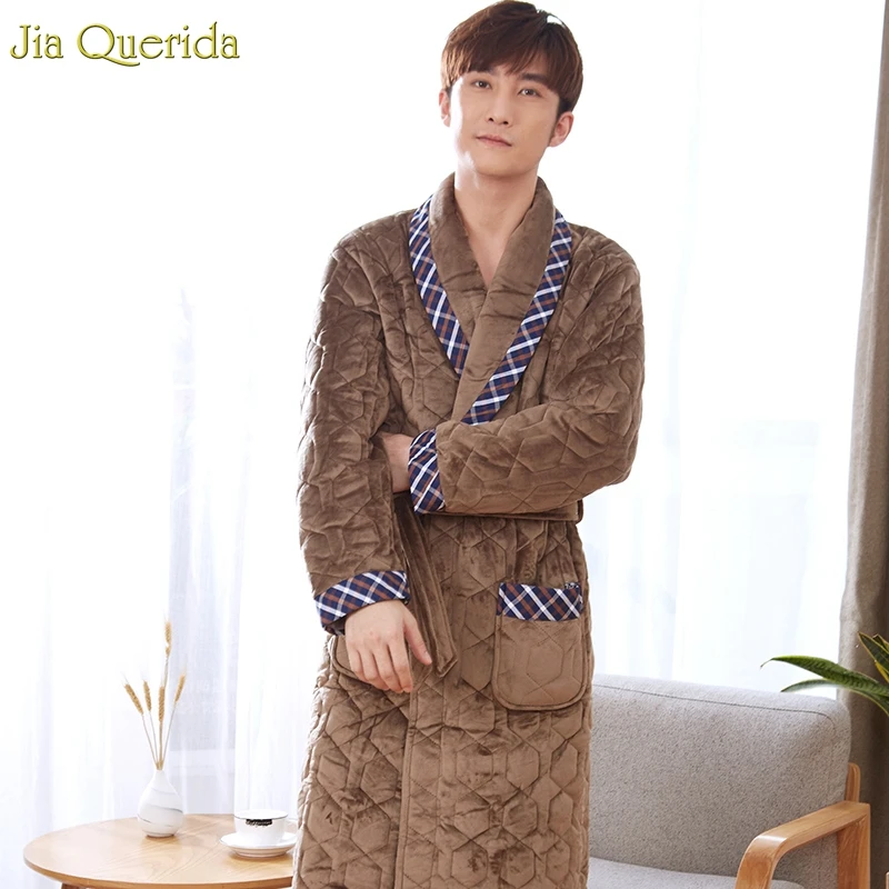 Мужской банный халат бархатный+ хлопковый мягкий мужской халат большого размера плюс зимнее кимоно Homme Peignoir теплый халат пижама мужской халат - Цвет: 1637
