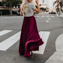 Новое поступление, Женская плиссированная длинная юбка макси с высокой талией, длинная Однотонная юбка на лето и осень, Повседневные Вечерние юбки для коктейлей