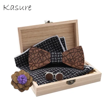 

KASURE Engraved Wooden Bow Tie Set For Men Valentine Gift Set Christmas Gift For Business Men Wedding Party Gentleman Dress Deco