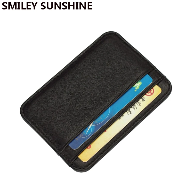 Small Wallet Sticker Card-Holder Credit-Card-Case Business-Card Thin Black Slim Genuine-Leather