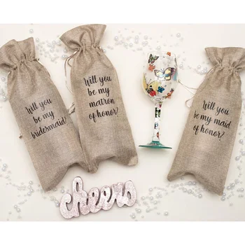 

20pcs/lotParty Supplies Hessian Rustic Jute Burlap Wine Bottle Cover Bag For Wedding Party Event Birthday With Drawstring Pouch