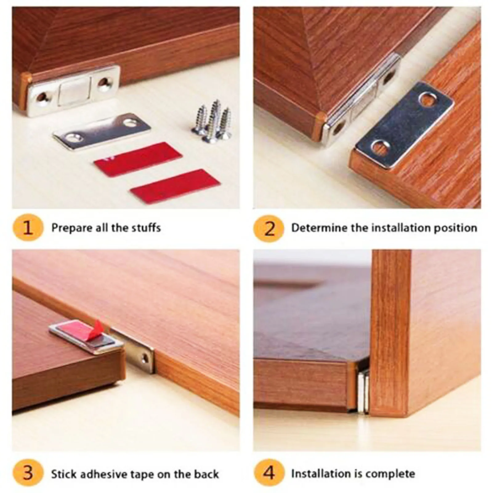 2Pcs Punch Free Stainless Steel Magnetic Cabinet Door Latch Protective Stopper
