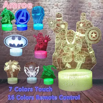 

Marvel Legends 3D Iron Man Spiderman Black Panther Magneto Batman 7 Colors Touch 16 Colors Remote Night Light Adults Boys Gifts