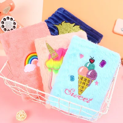 

Manufacturer direct sales plush notebook cartoon embroidery dressing Amazon popular Unicorn Notepad student stationery