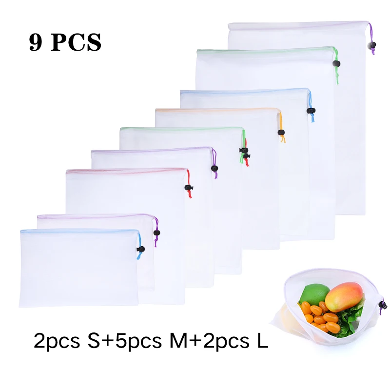 Reusable Mesh Produce Bags - Washable Eco-Friendly Storage for Groceries, Toys, and More - Set of 3/9/15 Pieces