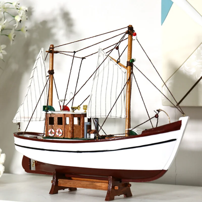 LUCKK моделирование Рыбалка модель парусной лодки дерево ремесло Морской Декор для домашнего офиса ручной корабль фигурки морские аксессуары