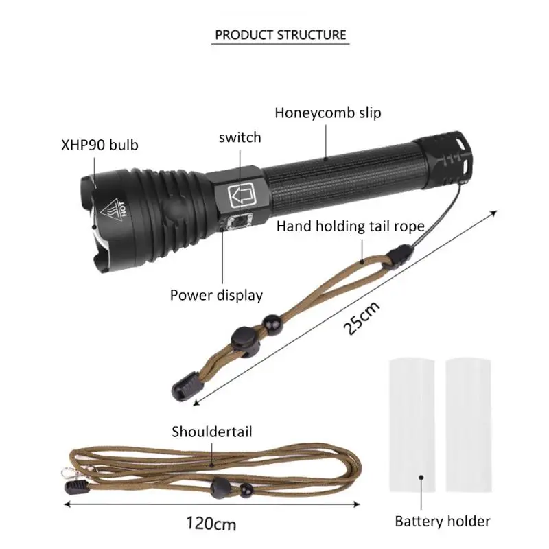 Светодиодный фонарик XHP90 с Usb зарядкой, растягивающийся, ударопрочный, мощный, мощный, 18650 или 26650, перезаряжаемый фонарь