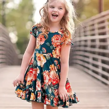 

New Hot Summer Casual Baby Girls Floral Print Dress Kids Toddler Short Sleeve Pageant Sundress