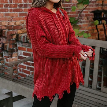 

Woman Sweatershirt Hoodied Cardigan Solid Color Irregular Hem Zipper Long Sleeve Cadigans Hollow Out Autumn Knit Outwear Coat
