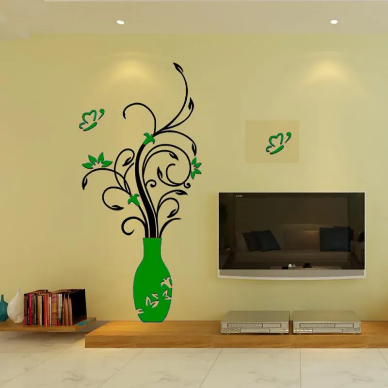 3D наклейки для дома, Декор, сделай сам, модная 3D ваза, Цветочное дерево, хрустальные Arcylic наклейки на стену, наклейка для дома, комнаты, домашний декор, наклейки на стену - Цвет: Светло-зеленый