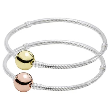 

Original Rose & Gold Circular Clasp Snake Chain Bracelets Bangle Fit 925 Sterling Silver Bead Charm Diy Europe Jewelry