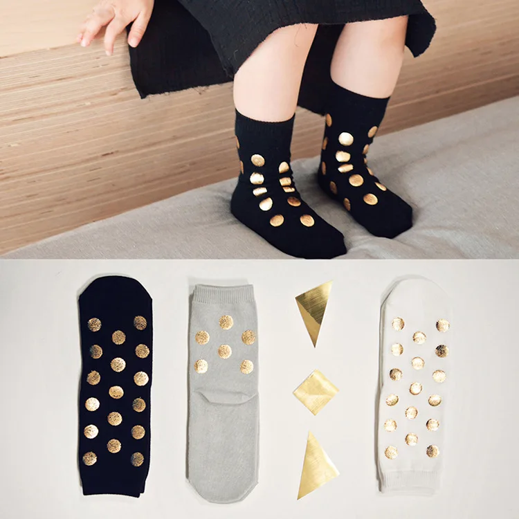 

Korean-style Autumn Polka Dot Dotted Print Bronze Short Socks Children Golden Idea Socks Three-Color Parent And Child Adult