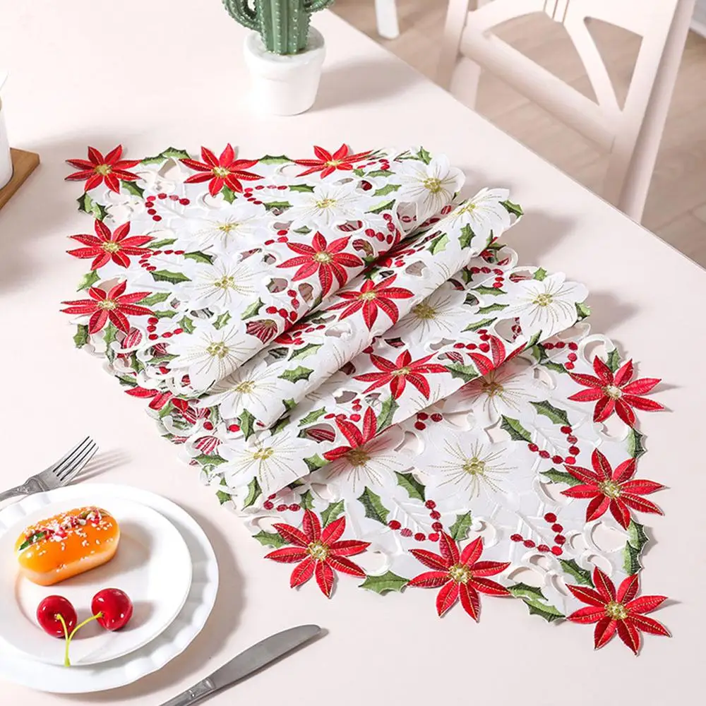 

38*176CM Christmas Embroidered Table Runner Hollow Embroidered Tablecloth Home Dining Table Coffee Table Decoration Tablecloth