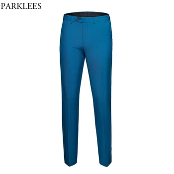 

Sea Blue Business Formal Straight Dress Pants Men Brand Slim Fit Flat Front Suit Pants Male Casual Pantalones Hombre Vestir S-6X