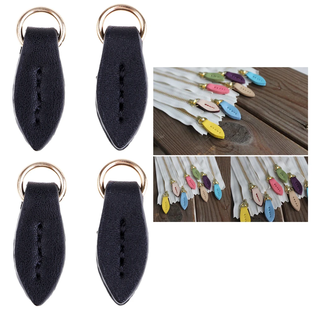 4pcs Leather Zipper Tags Fixer Pull Replacement for Wallet Purse Bag Black | Дом и сад