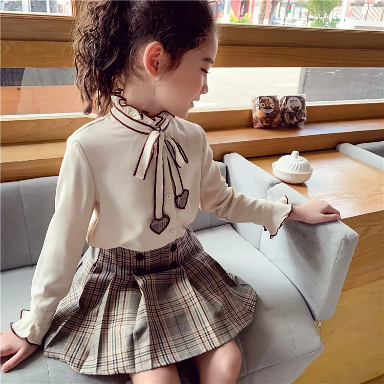Spring Baby Girls Blouses Kids Bowknot Collar Cotton Shirt Teen Girls Long Sleeve Tops Teenager Blouse 4 5 6 7 8 9 10 14Years